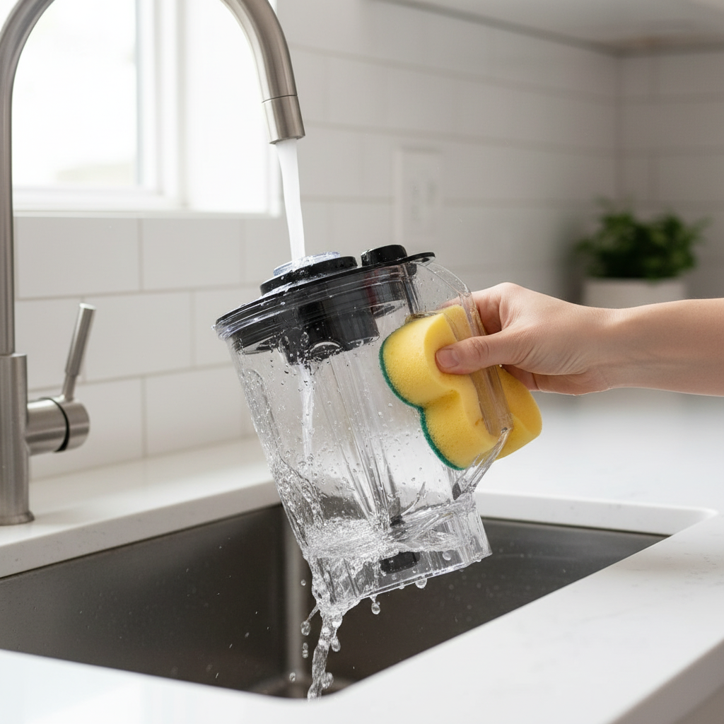 Мойка пластикового кувшина блендера мягкой губкой